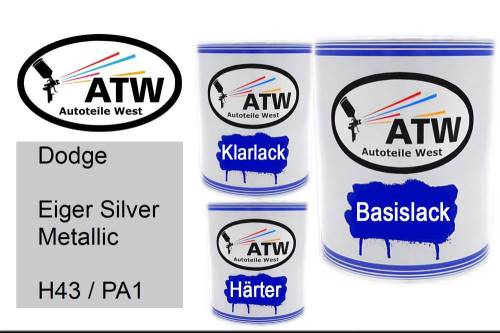 Dodge, Eiger Silver Metallic, H43 / PA1: 1L Lackdose + 1L Klarlack + 500ml Härter - Set, von ATW Autoteile West.
